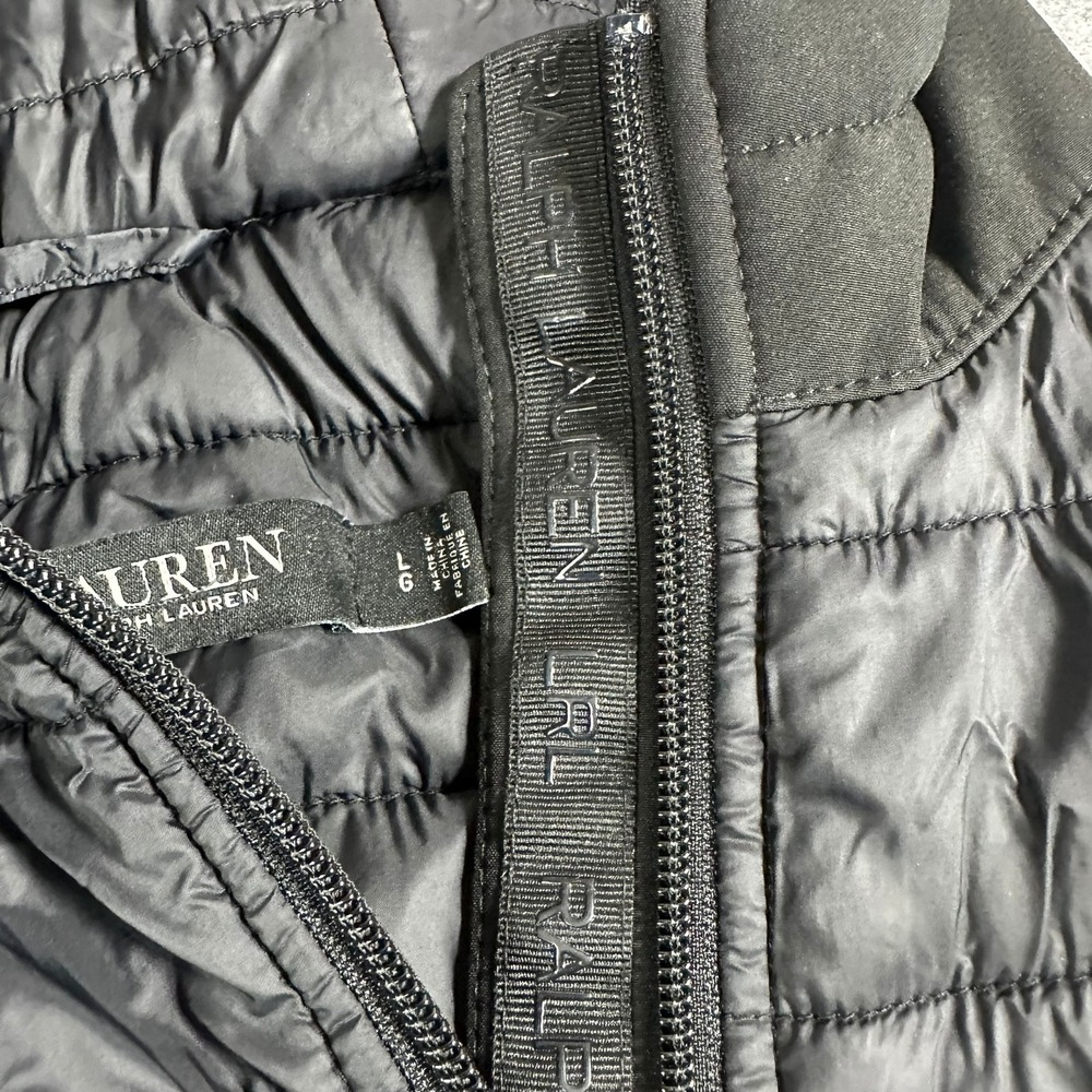 Lauren Ralph Lauren Women's Black Quilted Hybrid Zip Up Hooded Jacket Size L - Picture 9 of 12
